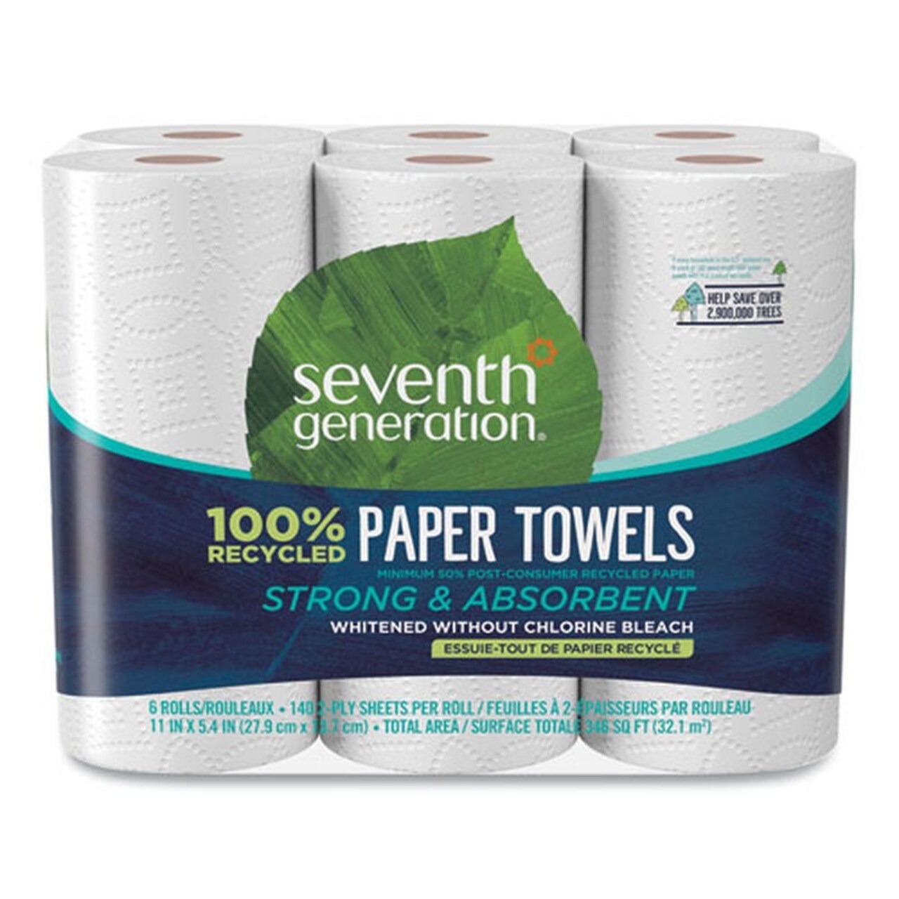 Seventh Generation 11 in. x 5.4 in. 2-Ply 100 Percent Recycled Paper Kitchen Towel Rolls (6/Pack)